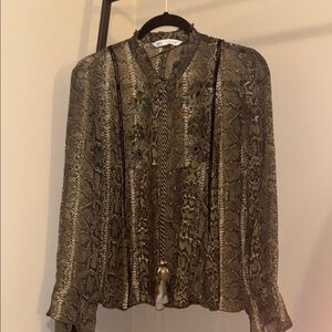 Zara Olive Snake Print Blouse with Tassel
